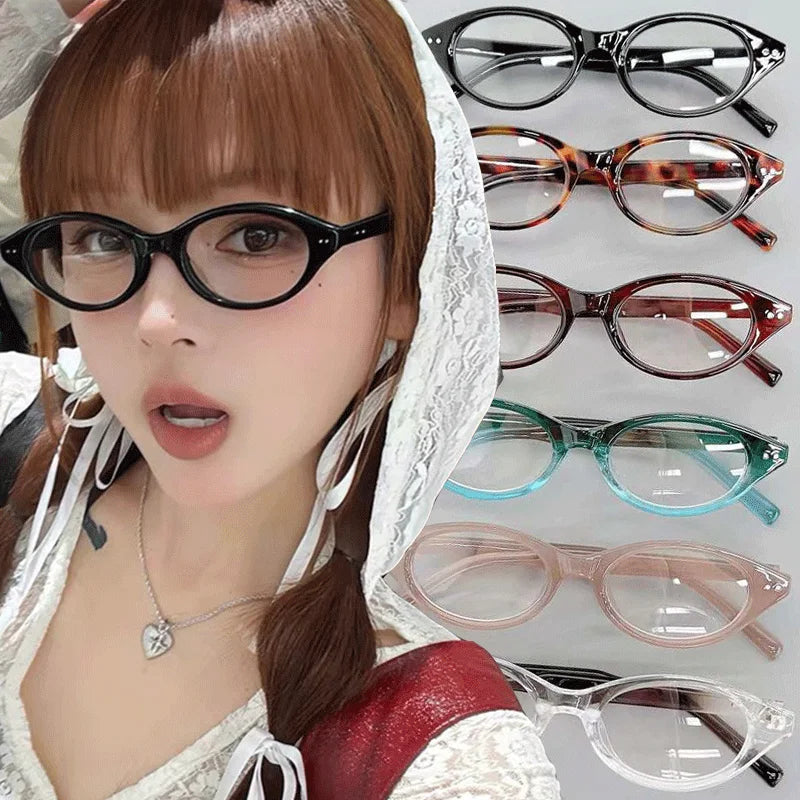 Y2K Retro Oval Frame Glasses Women Leopard Ins Sweet Cool Eyewear Trend Brand Reading Computer Anti Blue Light Eyeglasses BAZAARHUBO