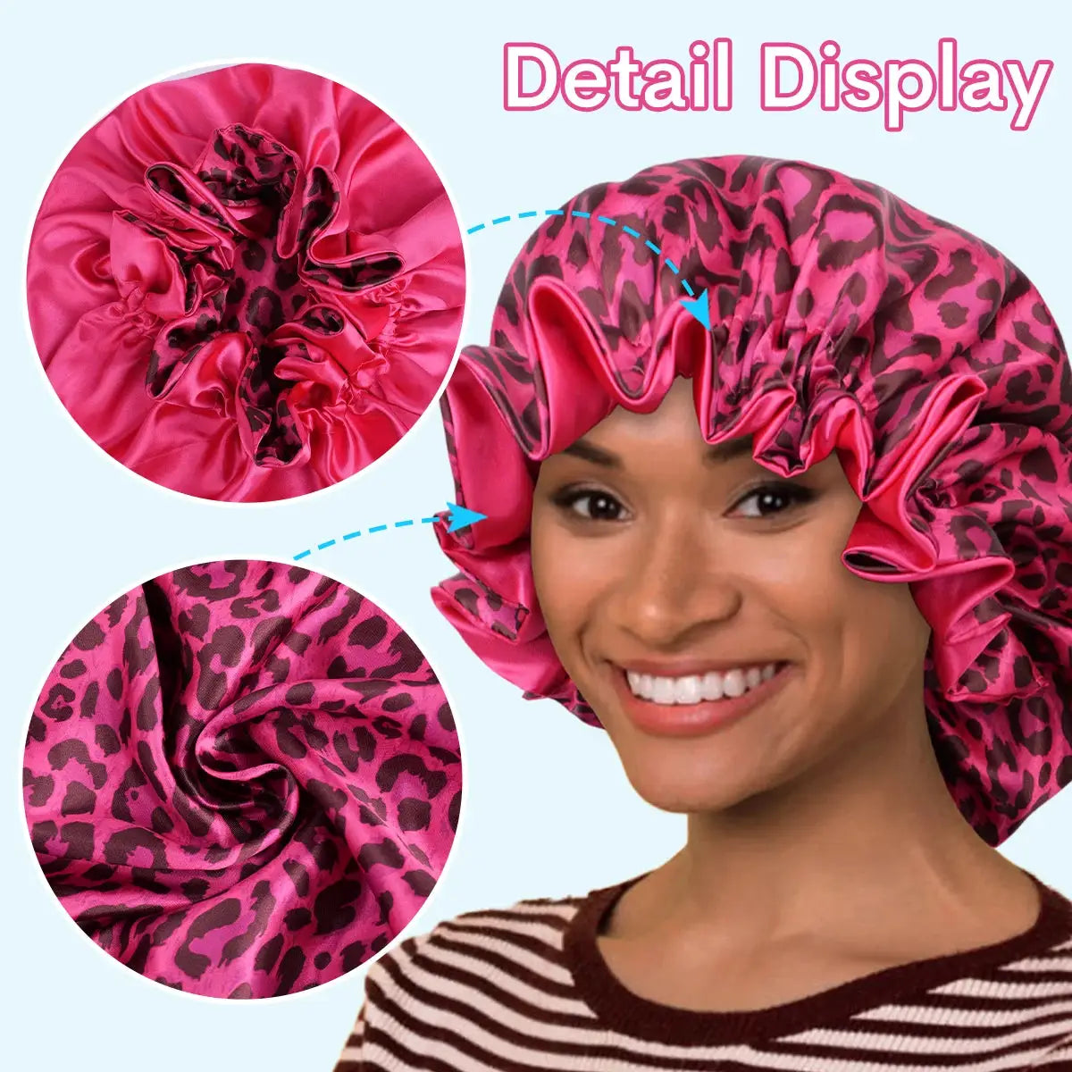 4Pcs Double Layer Satin Hair Bonnet Printed Leopard Splicing Design for Curly And Straight Hair Sleeping Cap BAZAARHUBO