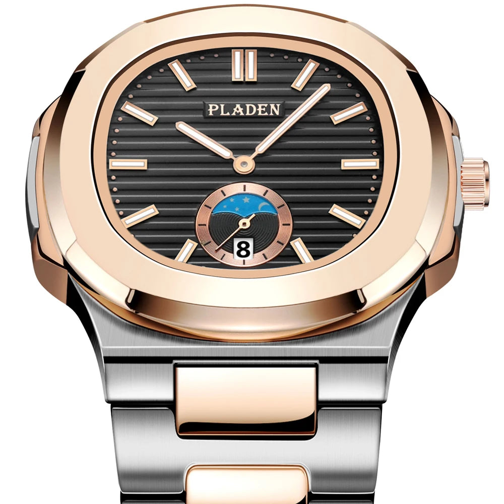 PLADEN Men's Quartz Watch Stylish Business Wristwatches Stainless Steel Calendar Waterproof Watches For Male High Quality New