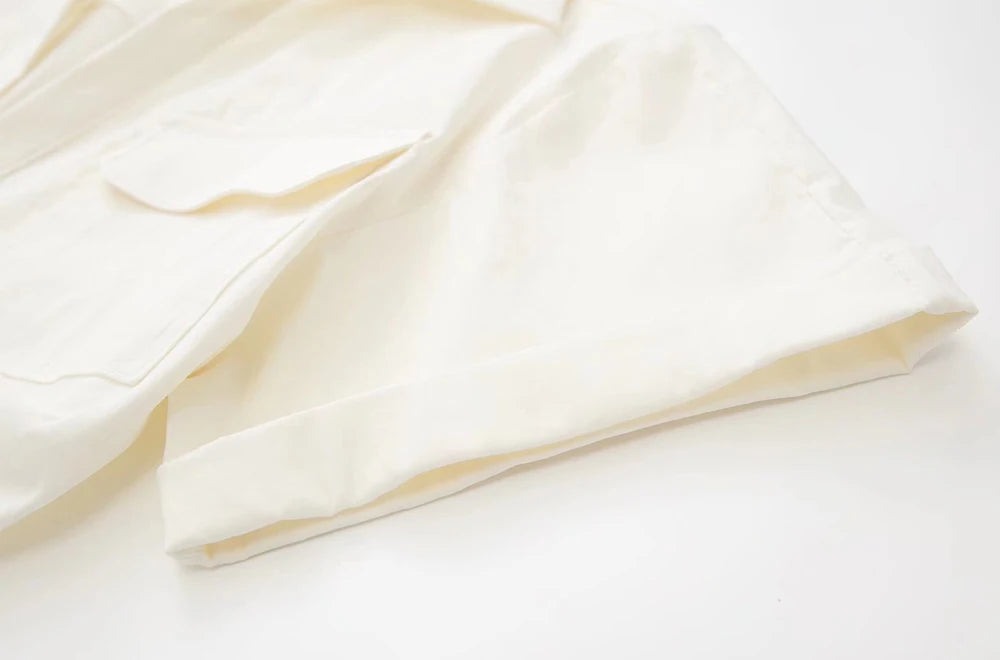 Women Fashion Front Knot Elastic Linen Cropped Shirts Vintage Short Sleeve Patch Pockets Female Blouses Blusa Chic Tops