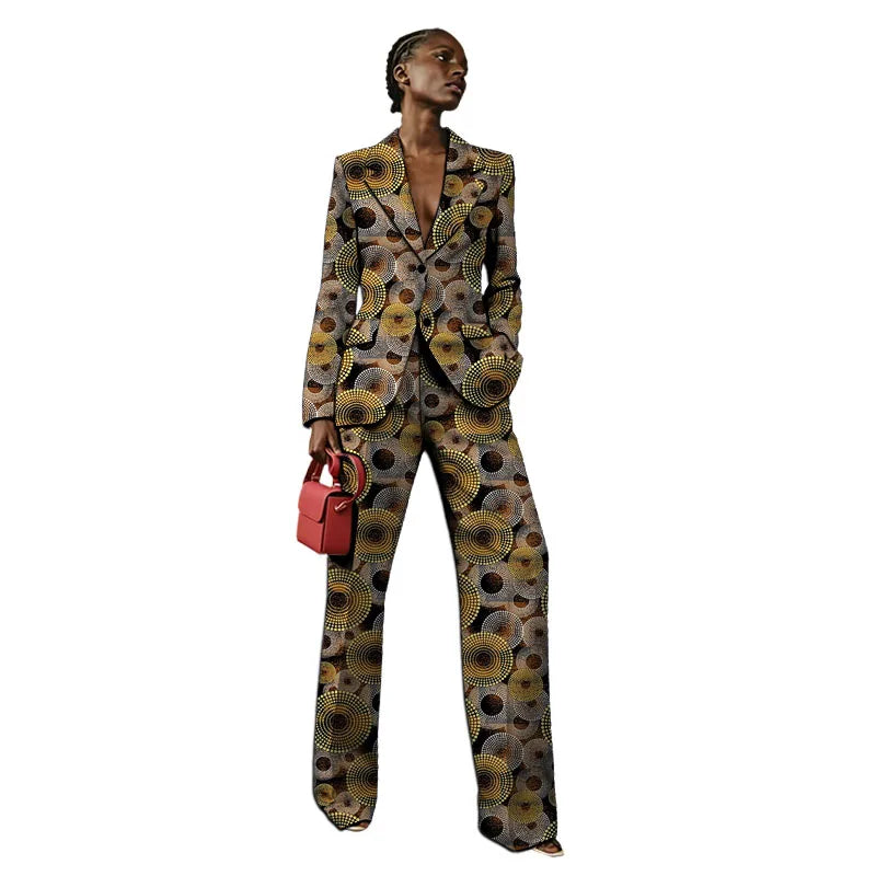 African Couture Women's Suit Ethnic Style Print Female Blazers With Pants Customized Ladies' Gown