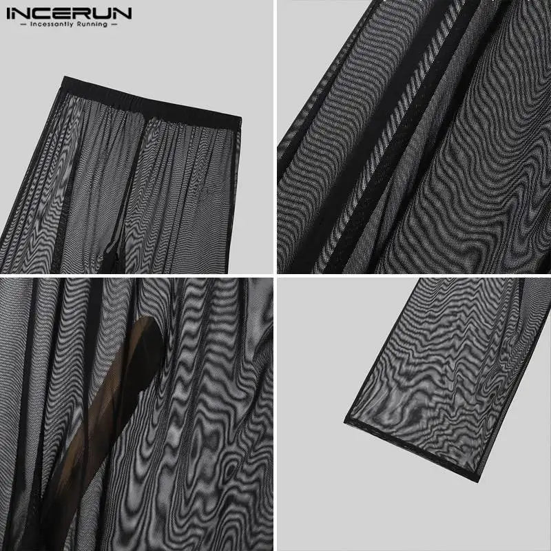 Mens Party Nightclubs Trousers INCERUN 2024 American Style Stylish Sexy Male Glittering Fabric Perspective Thin Long Pants S-5XL