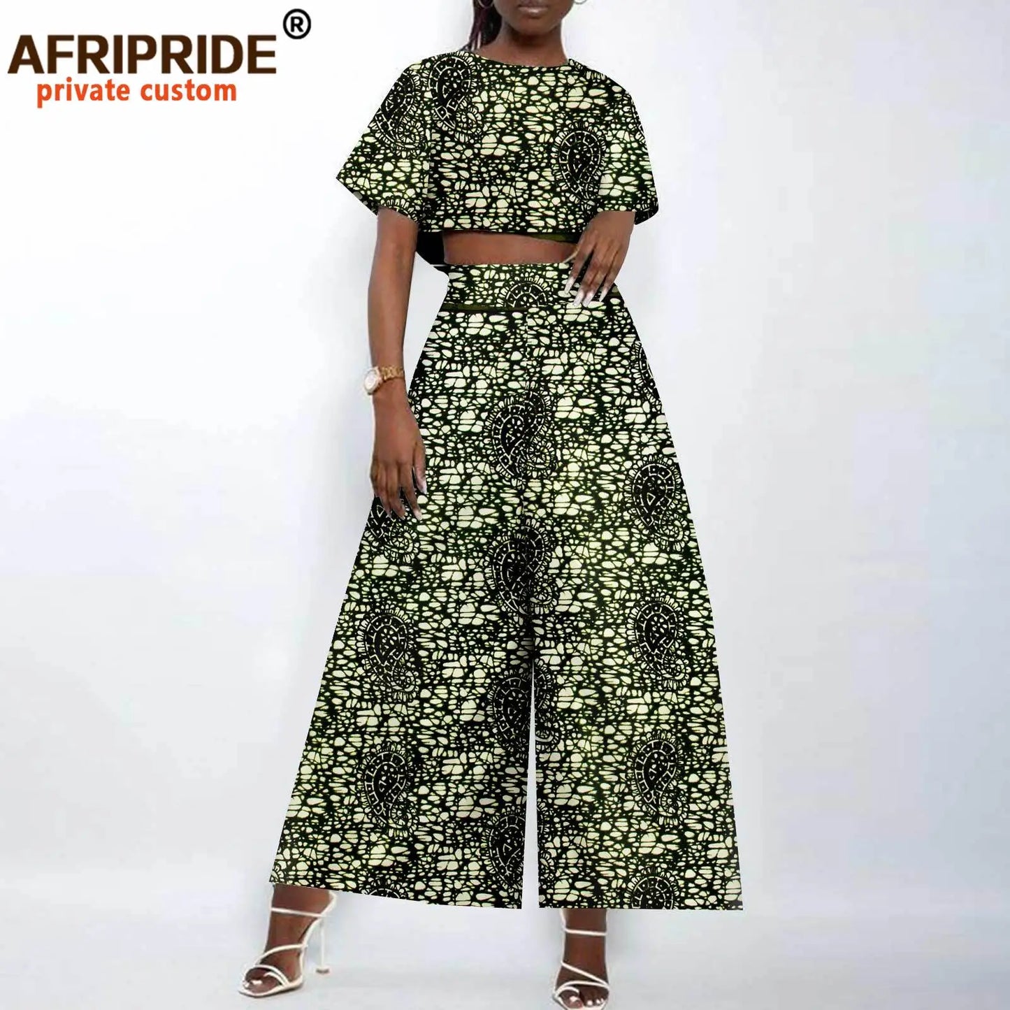 African Clothes for Women Crop Top and Wide-leg Pants 2 Piece Set Print Outfits Vintage Elegant Fashion Ankara Attire A2326002