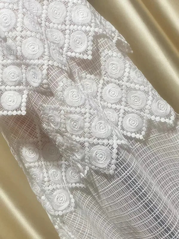 QMQA Fashion Women's Evening Dress Lapel Short Sleeve Lace Patchwork 3D Flower Lace-up Elegant Dresses Spring 2025 New QM269