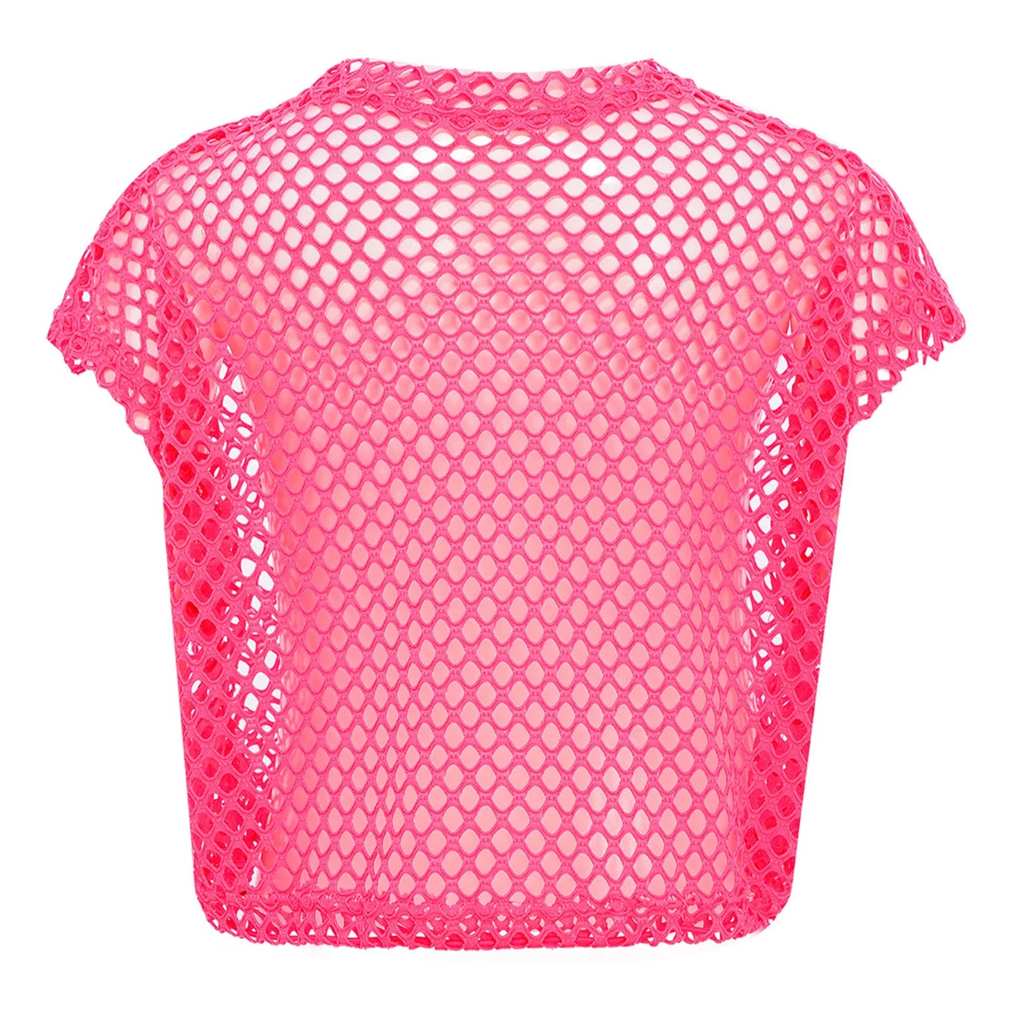 Kids Girls Fishnet Crop Tops T-shirt Casual Summer Short Sleeve See-Through Mesh T Shirt Female Hip-Hop Street Dance Clothing
