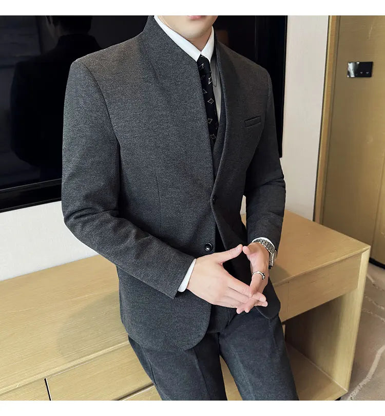 Korean Style Men's Suit Set Slim Fit Business Suit Wool Blazer Two-piece set Elegant Social Formal Men's Clothing 5XL-M