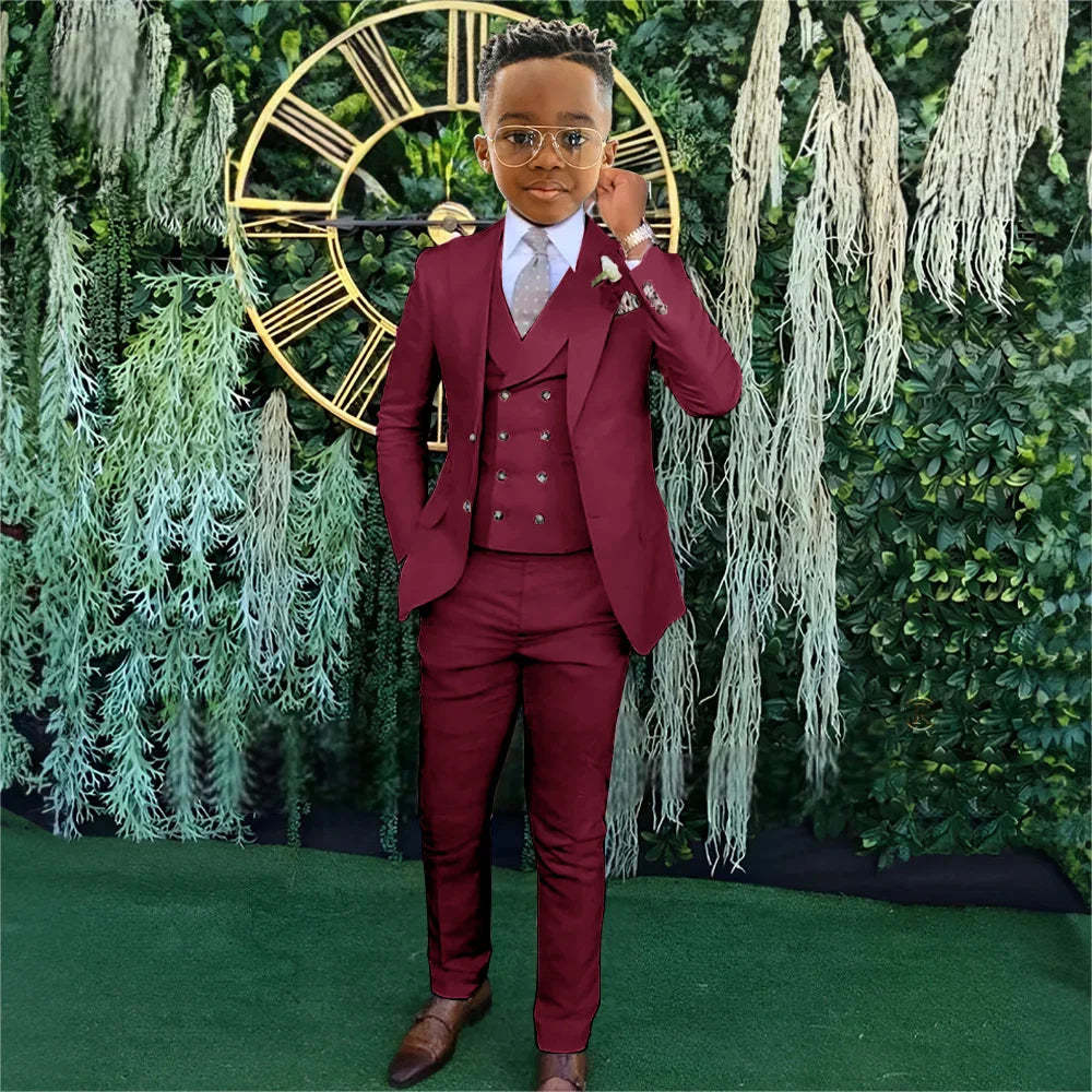 Fashionable Boys Suit Set 3 Pieces Jacket Vest Pants Banquet Party Outfit Elegant Children's Tuxedo Wedding Guest Clothes 2-20T