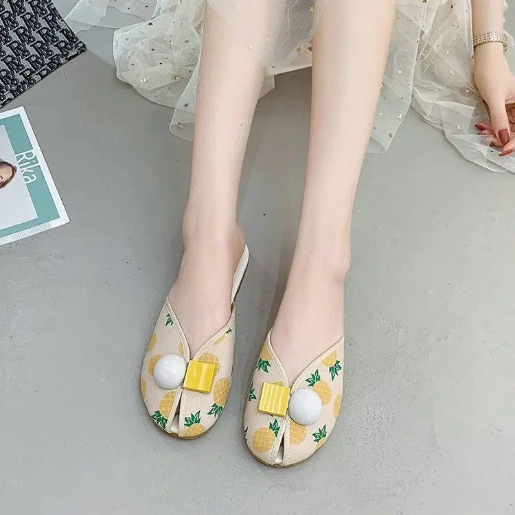 Slides Kawaii Shoes Round Toe Cute Women's Slippers and Ladies Sandals Mules Summer 2025 Flat Outside Comfortable Elegan Y 39 W