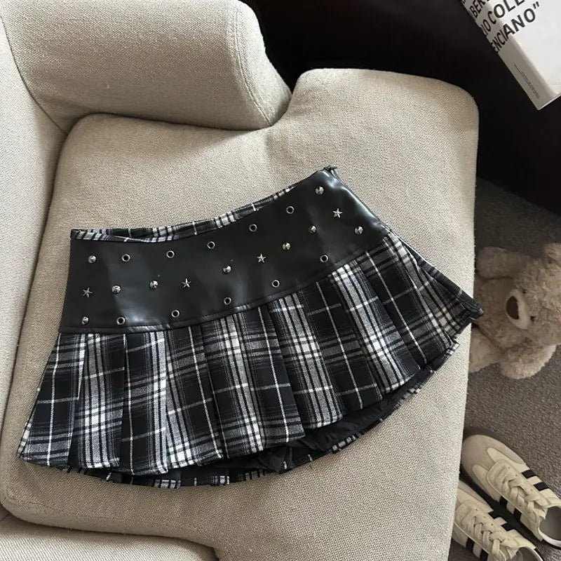 Spring Summer Korean Fashion Sexy Woman Skirt Y2k Aesthetic American Retro Mini Skirt PU Gothic Dark Style Skirts Woman Clothes