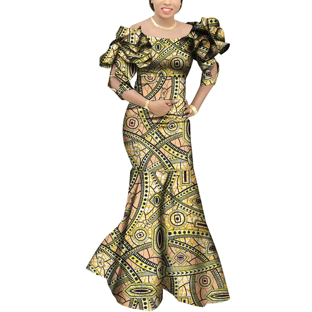 Fashion Robe Africaine Femme Elegant Maxi Long Dresses African Ankara Print Mermaid Dresses Dashiki Evening Gowns Wy9482