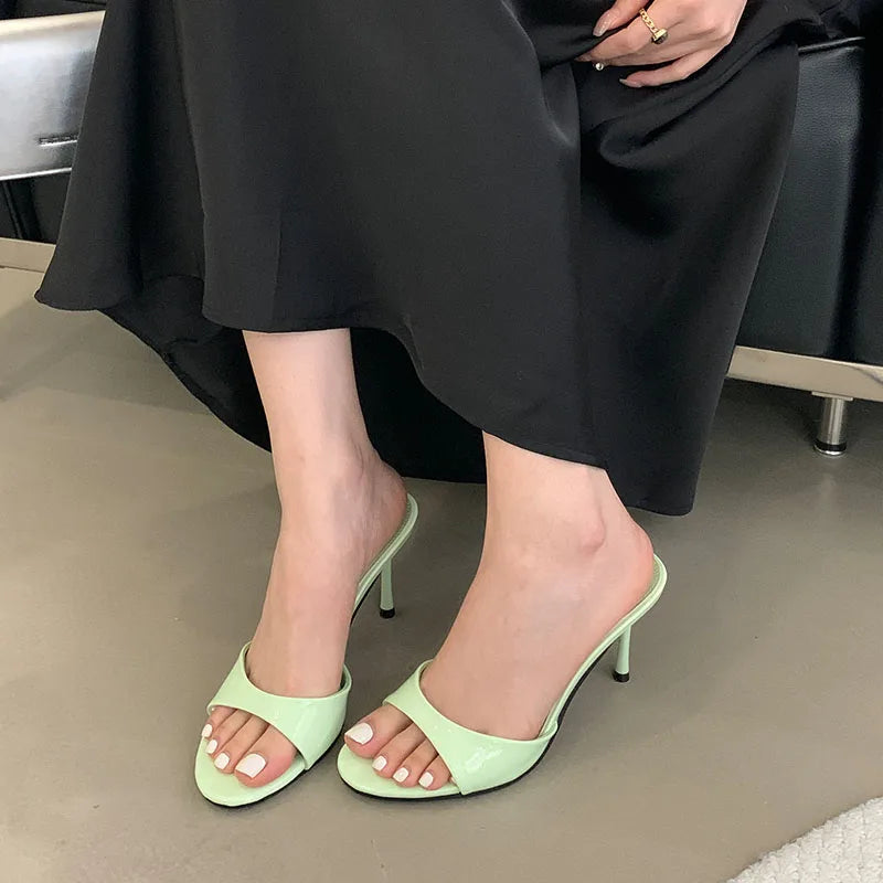 Luxury Footwear Slip On Women Stiletto Heels Shoes New Fashion Round Toe Ladies High Heels Pumps Shoes Female Slides