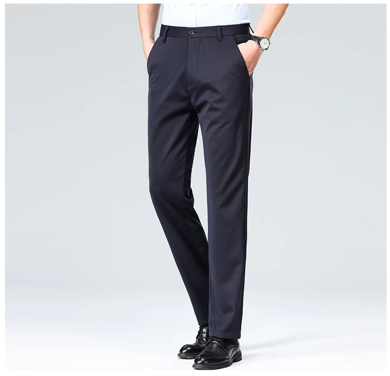 29-42 Men's Summer Thin Fashion Business Casual Suit Pants Long Pants Men's Elastic Straight Sleeve Formal Pants Plus Size 28-40