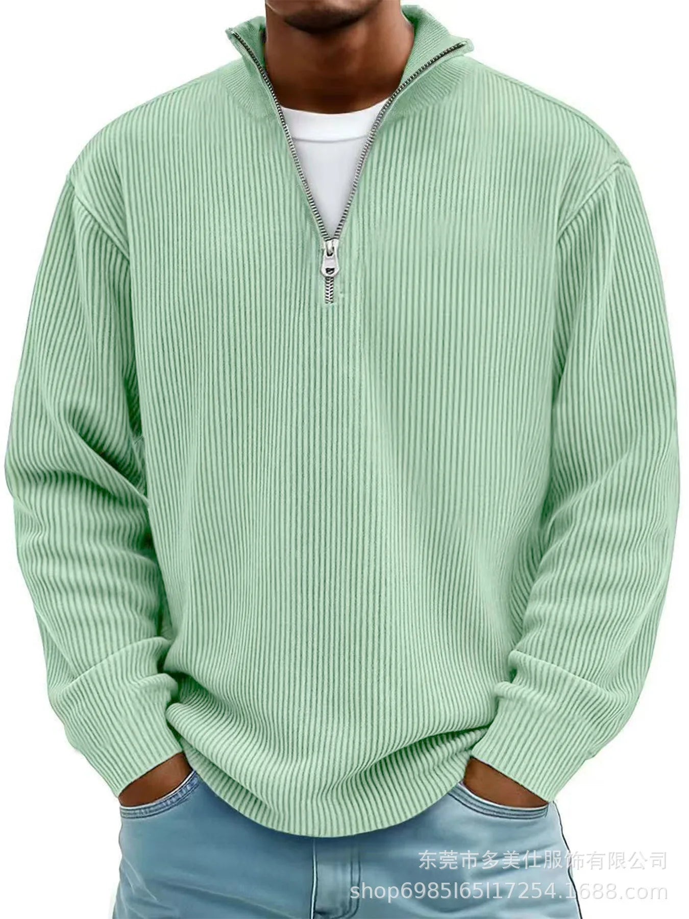 autumn/winter new men's fashion versatile casual stand up collar half zipper design corduroy long sleeved polo shirt sweatshirt