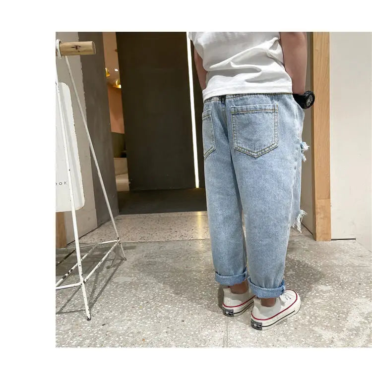 Kids Boys Pants Summer Ripped Jeans New Fashion Children's Baby Loose Casual Jeans Pants Boy and Girl Trousers