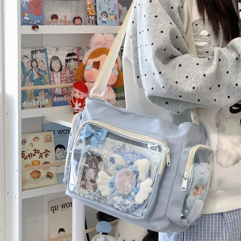 Trendy Transparent Simple Crossbody Bag for Girls Large Capacity School Shoulder Bag Comfortable and Versatile Texture Ita Bag