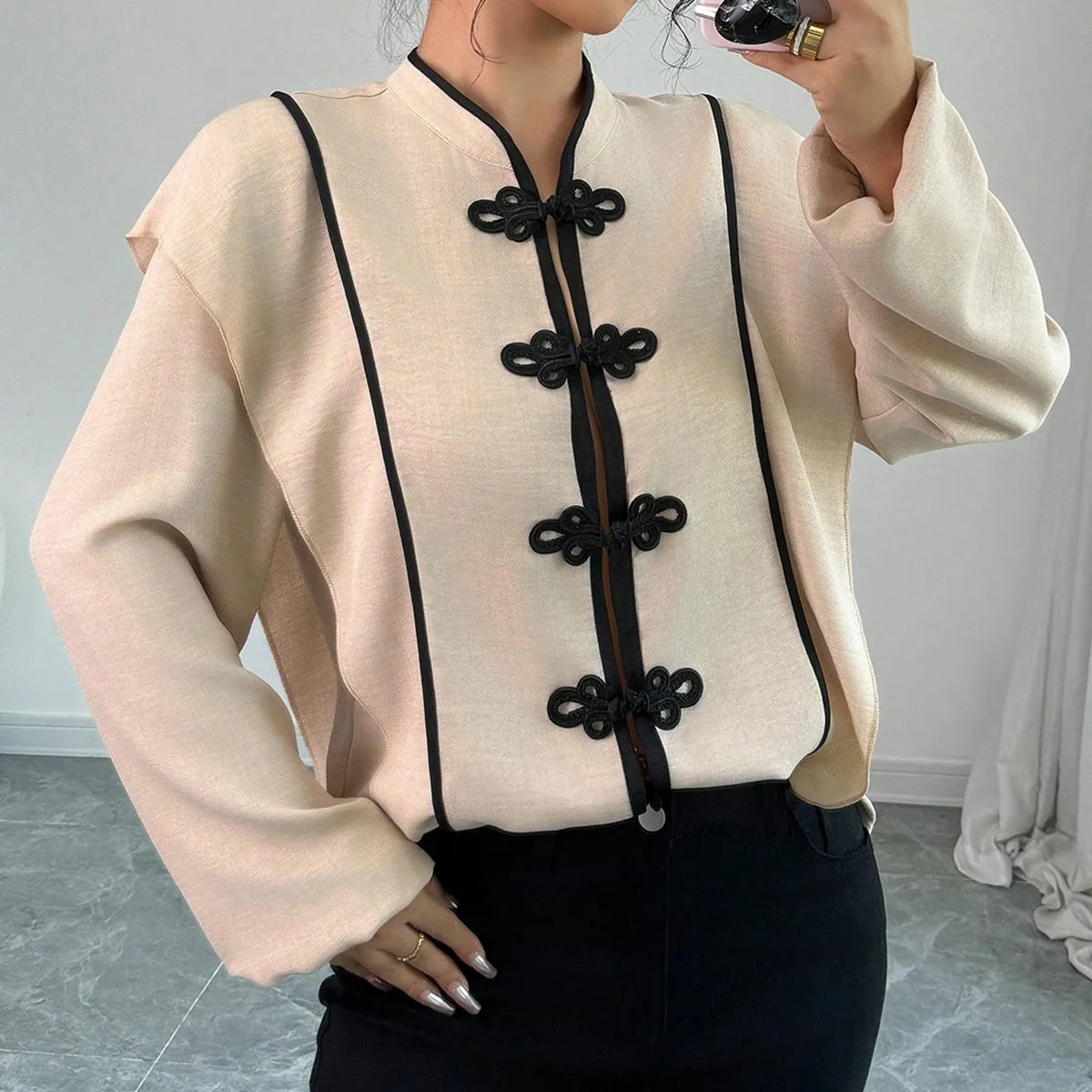 fashion Europe America Features Chinese Knot Design Long-sleeved Ethnic Style Which Casual The New Cross-border Women Shirt