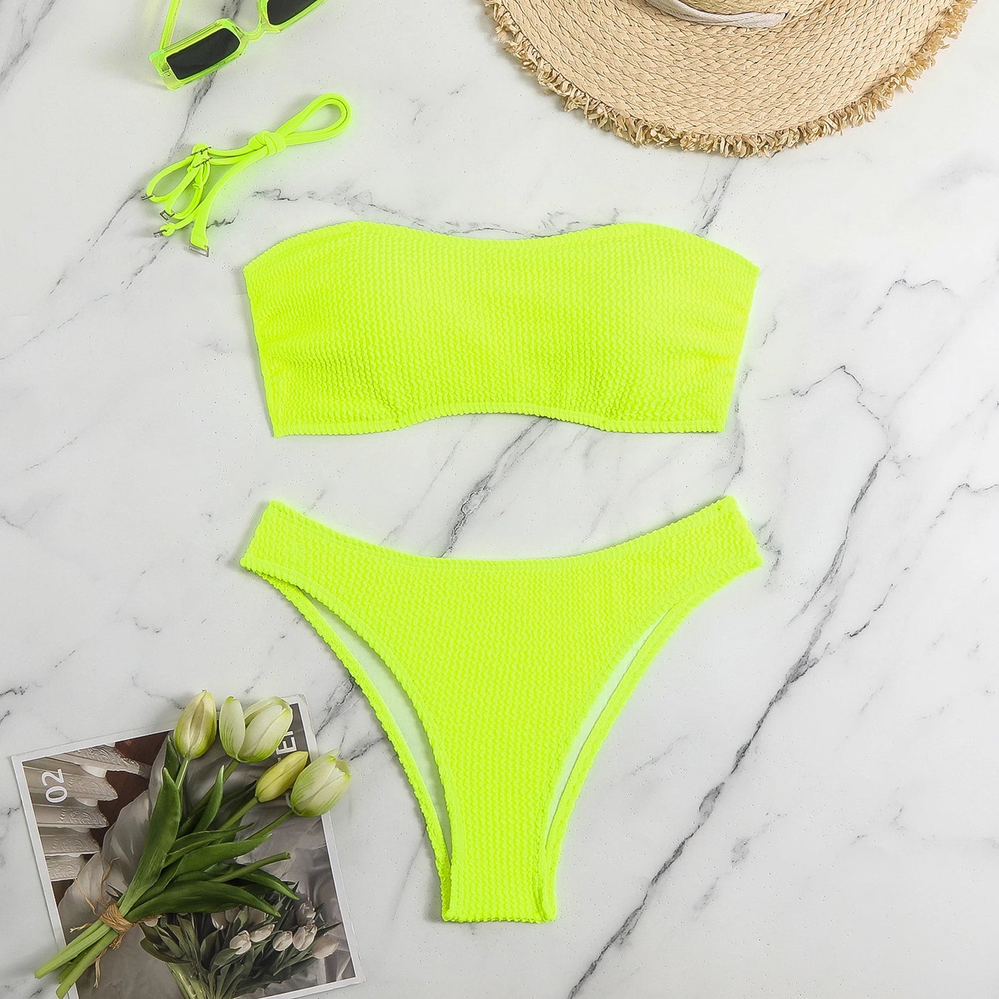 2026 Bikinis Sexy Bandeau Swimsuit Women Solid Swimwear Female Bathers Bathing Swimming Swim Suit Beachwear