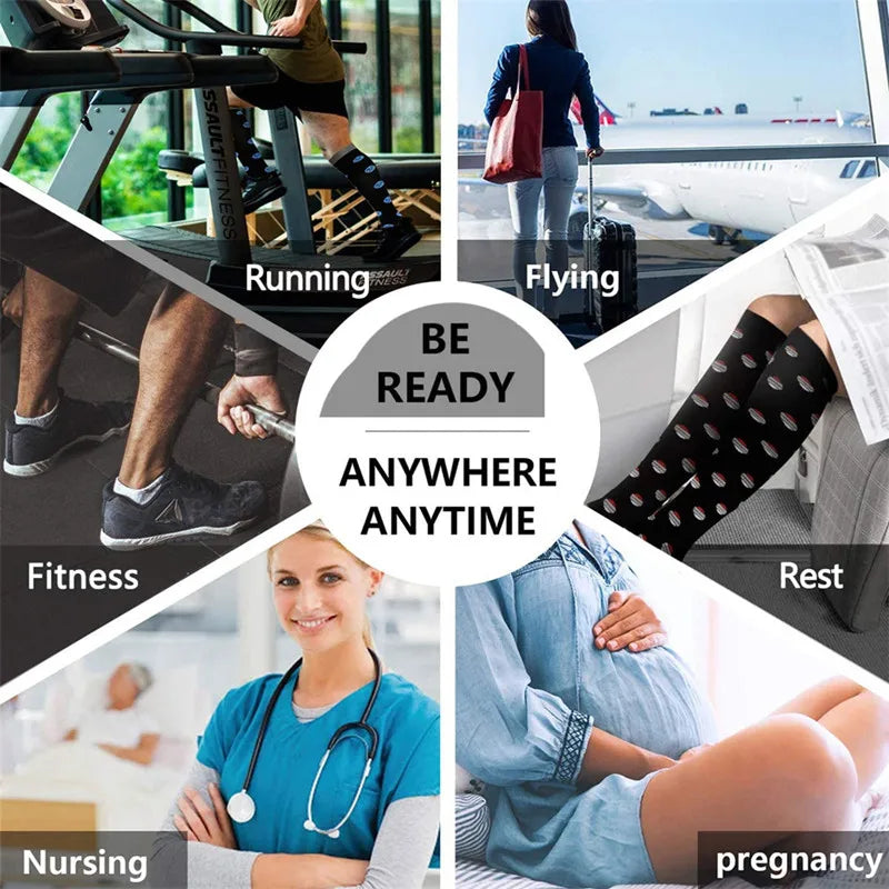 4 Pairs Compression Socks 20-30mmhg High Stockings Men Women Sports Socks For Marathon Cycling Varicose Veins Pregnancy Nursing