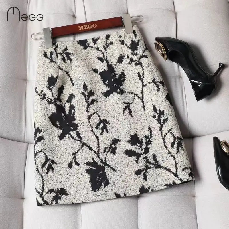 Autumn 2023 High Waist A-line Skirts Light Mature One Step Skirt Ladies Medium Length Retro Wrapped Hip Skirt Jacquard Skirt
