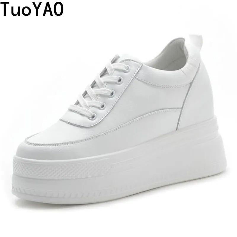 New Spring Autumn White Hidden Wedge Heels Casual Shoes Woman 9CM Platform Shoes Elevator High-heels Walking Sneakers Women