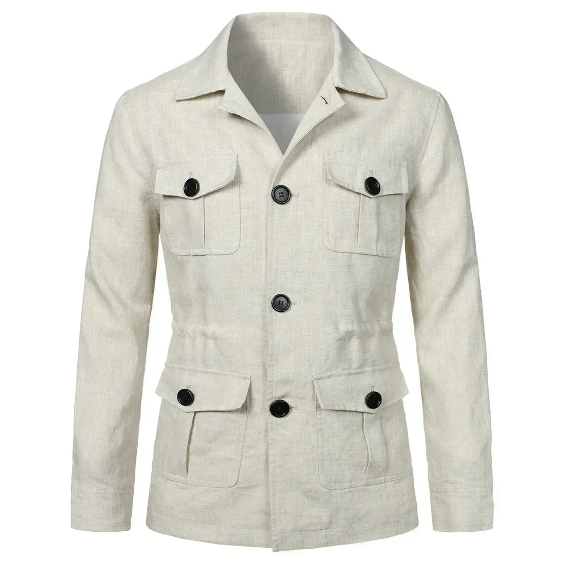 2026 British Style Men's Linen Safari Jackets Fashion Vintage Multi Pockets Cargo Jacket Streetwear Gentry Casual Outerwear Male