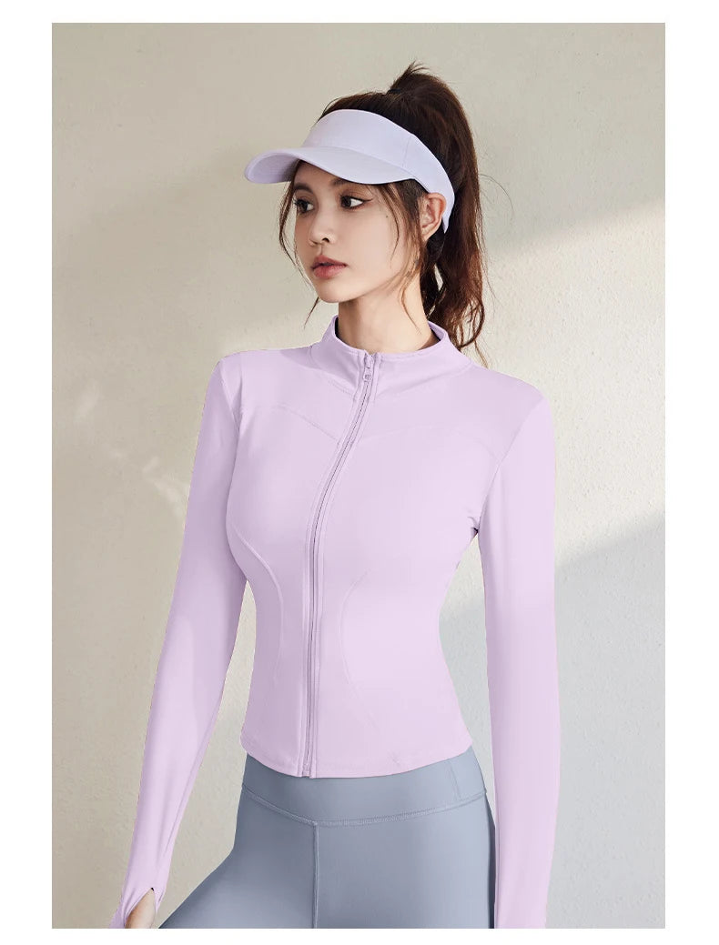 2026 Spring and Summer New Women's Fitness Jacket Quick-drying Collar Yoga Clothes Long-sleeved Breathable Sports Cycling Top