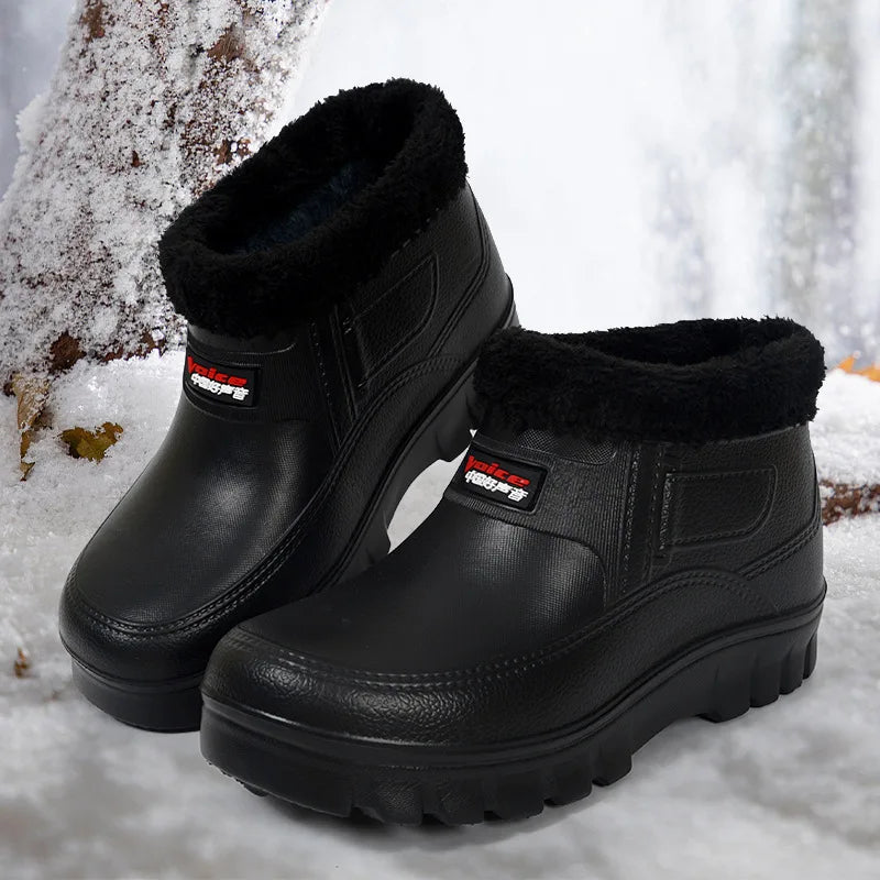 Winter Men's Rain Boots Plush Thickened Womens Snow Boots Plus Size Car Washing Shoes Waterproof Keep Warm Men Boots Women Shoes