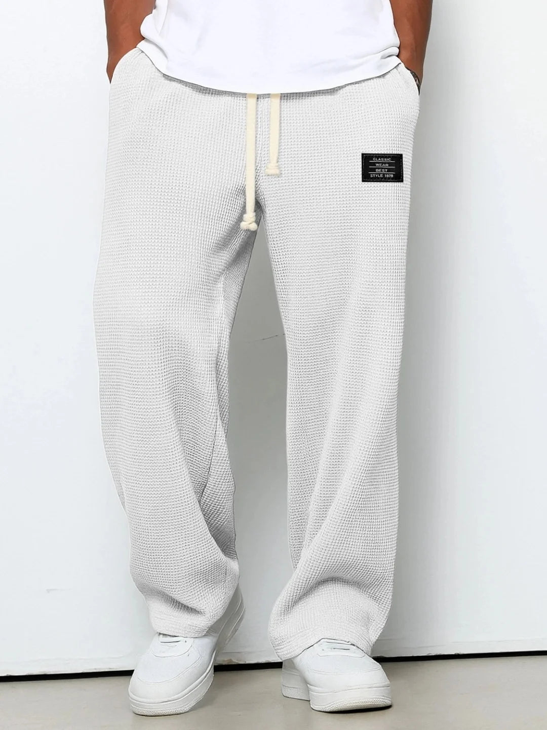 Mens Corduroy Casual Pants Fashion Loose Fit Pants Straight Sweatpants Elastic Waist Drawstring Outdoor Streetwear