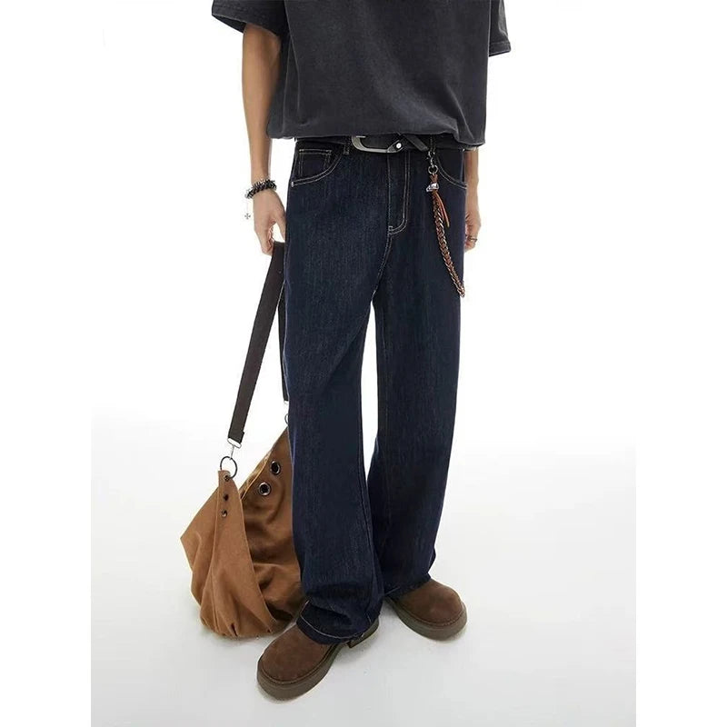 American Style Vintage Black Blue Men Jeans Fashion Straight Leg Loose Denim Pants Male Comfortable Daily Commute Trousers