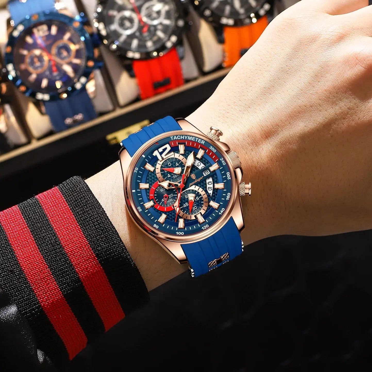 POEDAGAR Luxury Watch For Men Date Chronograph Luminous Waterproof Silicone Male Watch Fashion Sports Quartz Men's Watches Reloj