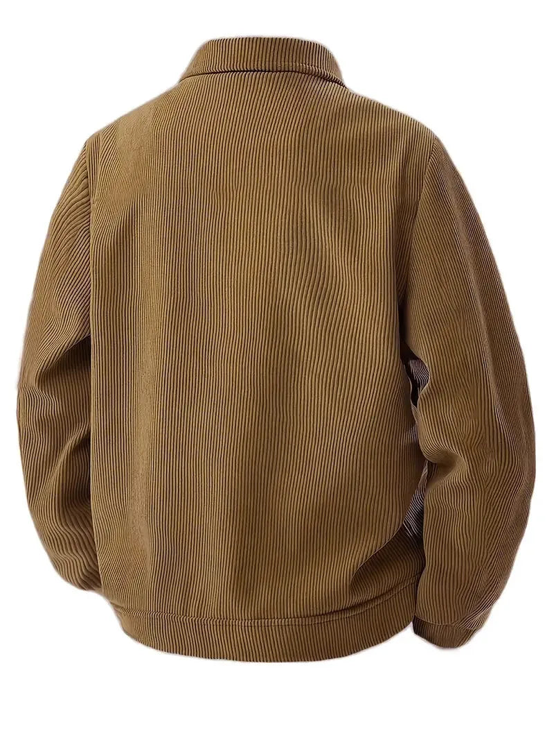 Men's Corduroy Trucker Jacket Casual Button Down Long Sleeve Lapel Collar Pocketed Coat for Daily Wear Streetwear Outfits