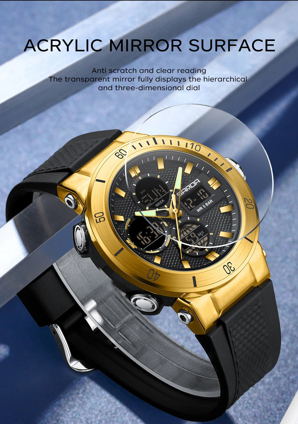 Fashion SANDA 2025 Top Brand 6191 Men New Countdown Stopwatch Waterproof Light Electronic Alarm Clock Time Led Digital Watches