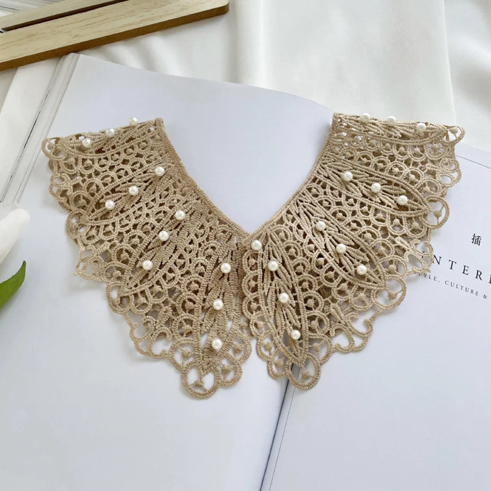 Pearl Hollow Fake Collar Ladies Embroidered False Collar Shawl Wrap Removable Neck Ties Shawl Detachable Shirt Clothes Accessory BAZAARHUBO