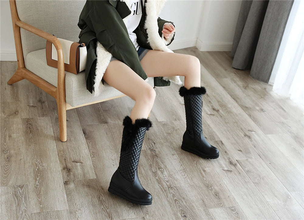 Winter Warm Fur Knee High Boots Womens Platform Snow Boots High Heels Female Padded Shoes  High Boots  Free Ship Big Size 41