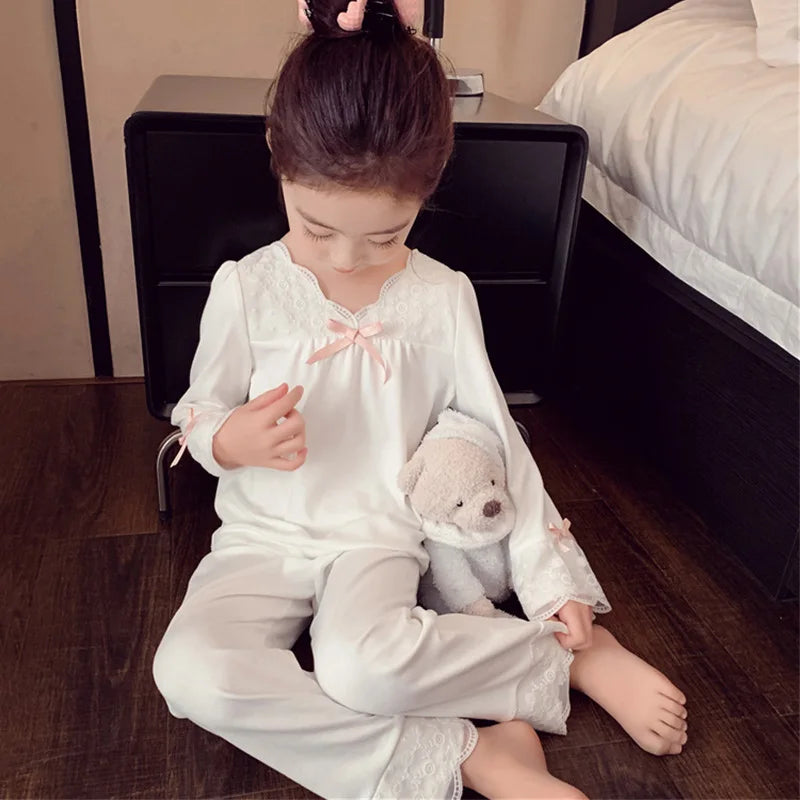 Baby Girls Sets 2025 Spring Autumn Kids Suit New Children Bow Sweatshirt +Sweatpants 2Pcs Outfits Girl Casual Clothing 2-8 Years