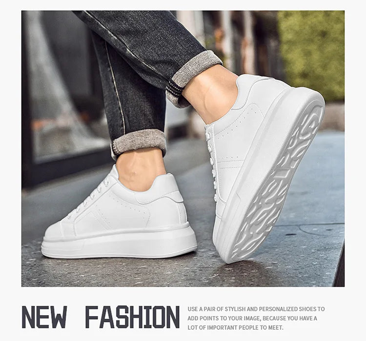 Men's Invisible Height Increasing Elevator Shoes Lace-up Sporty White Sneakers 6cm 8cm 10cm Taller Size Plus Invisible Elevate