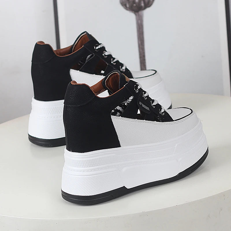 Spring and Summer Platform Casual Shoes Ultra High Heels Increase 12CM Small Hollowed Breathable Sandals