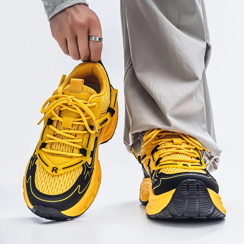 Professional Running Shoes Unisex Thick Bottom Sport Shoes Men Women Luxury Brand Walking Jogging Shoe Couples Yellow Sneakers