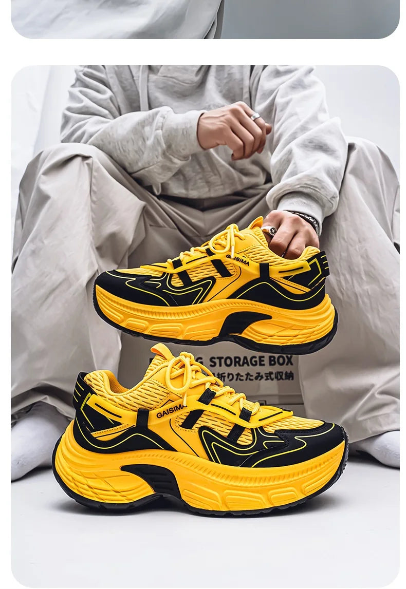Professional Running Shoes Unisex Thick Bottom Sport Shoes Men Women Luxury Brand Walking Jogging Shoe Couples Yellow Sneakers