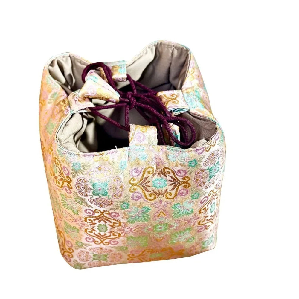 Chinese Style Tea Set Organizer Bag Embroidered Breakage-proof Teacup Drawstring Cloth Pouch Tea Ceremony Accessories
