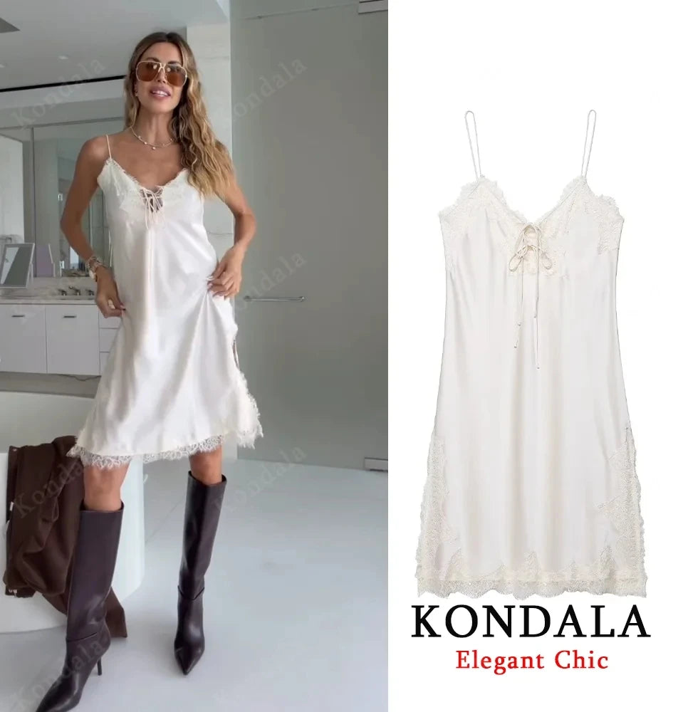 KONDALA Women Sexy High Street Lace Cami Short Dress Asymmetrical Dress 2025 Spring Autumn Fashion Party Dinner Date Mujer Dress