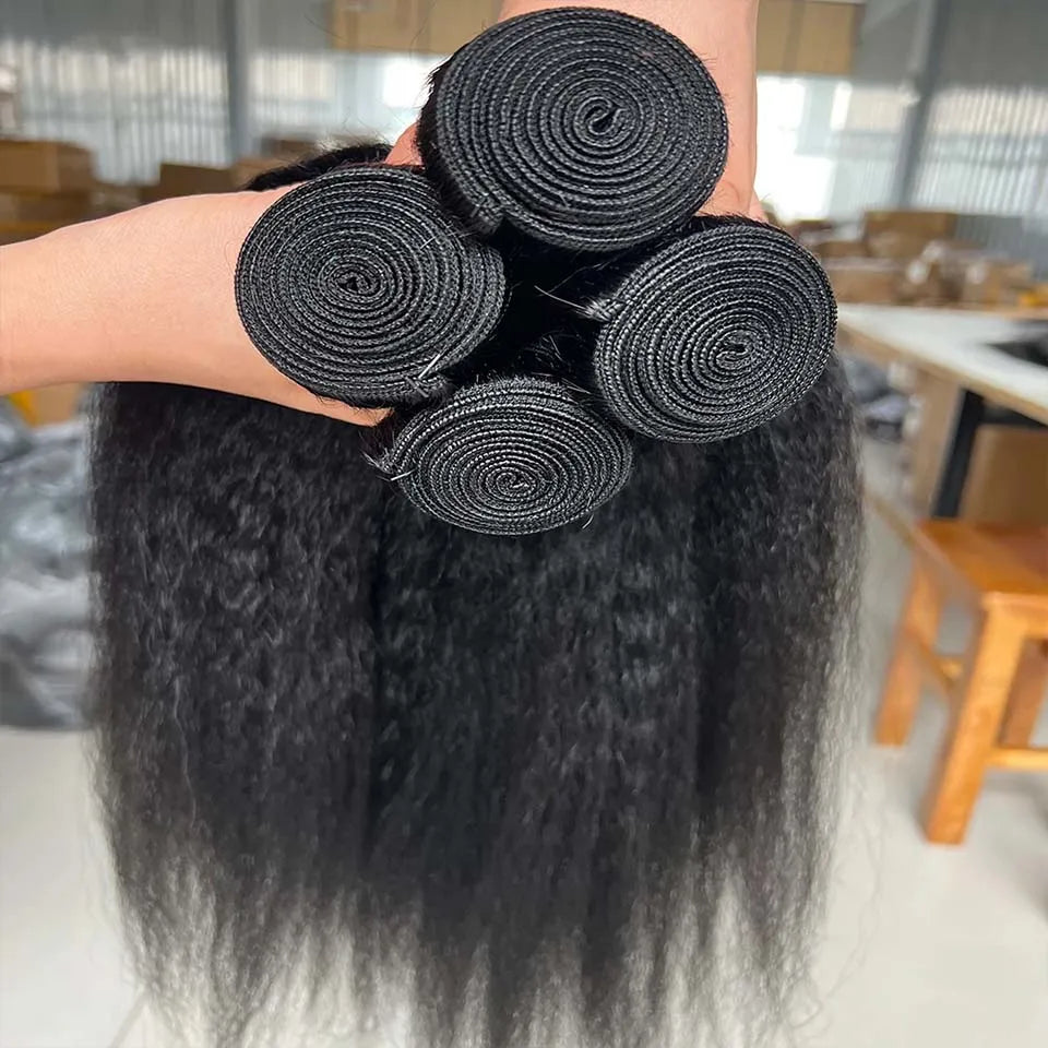 8-40 Kinky Straight Human Hair Bundles Coarse Yaki Weave Bundles Brazilian Raw Human Hair Extensions Sale for Women Double Weft