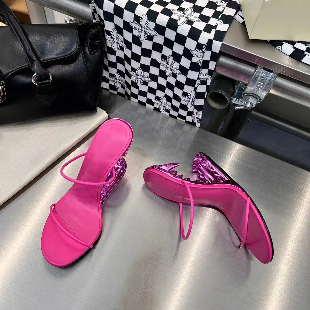 Spring Fashion Show, Teeth Shaped Heels, High Heels with Exposed Toes, Sloping Heels, Round Toe Fashion Women's Shoes