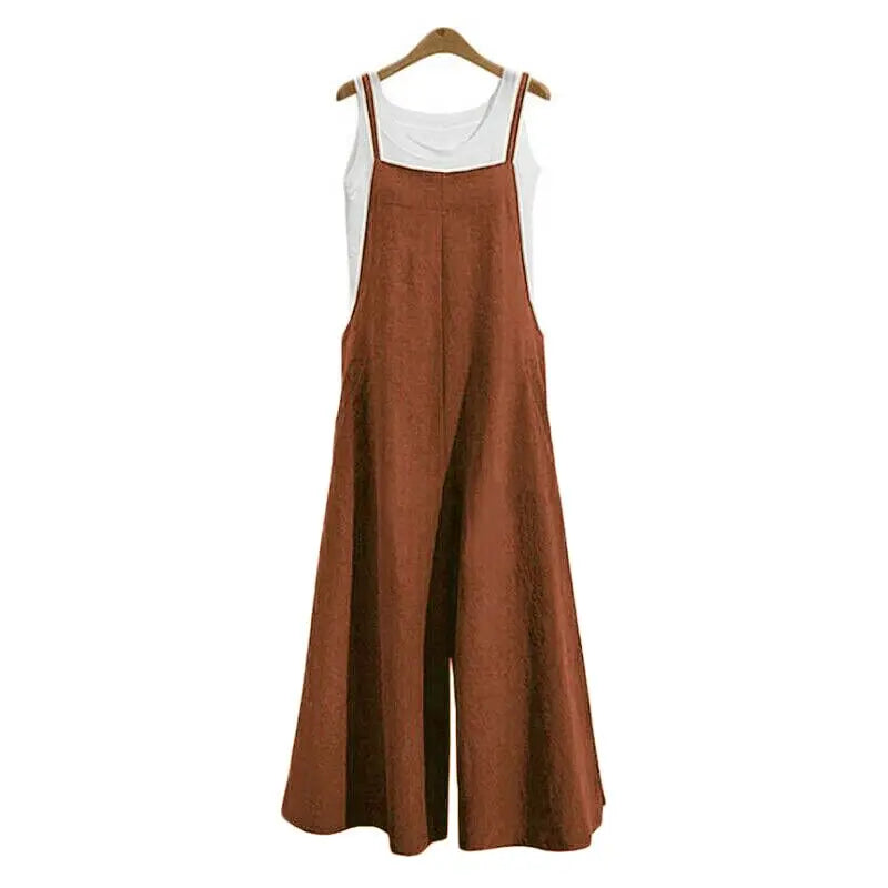 Women Loose Casual Playsuit Trousers Wide Leg Pants Overalls Baggy Romper Lady Chic Summer Sleeveless Cotton Loose Jumpsuits 5XL