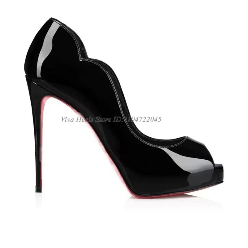 Sexy Peep Toe Leather Platform Pink/Black/Yellow/Nude Pumps Women's High Heels Shallow Party Lady  Luxury Designer Shoes