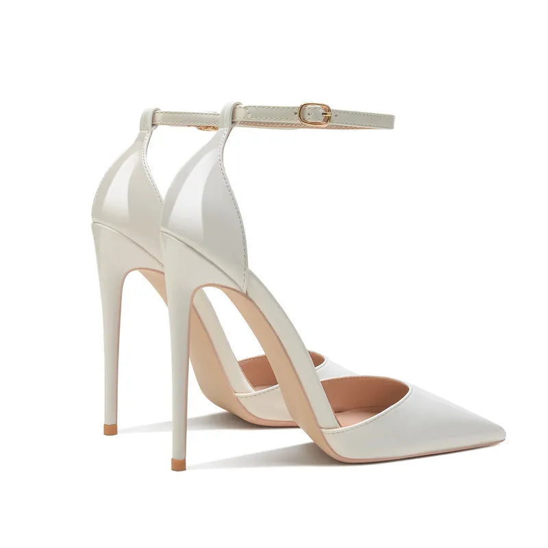 Patent Leather Women Ankle Strap Stiletto Pumps Pointed Toe Sexy High Heel Shoes 8cm 10cm 12cm Customize 33-46 Talon Femme