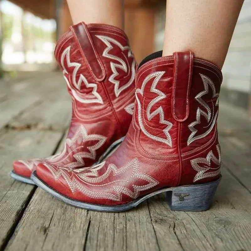 Casual Autumn Winter Western Cowboy Ankle Boots Women Snake Leather Cowgirl Booties Short Cossacks botas High Heels Shoes