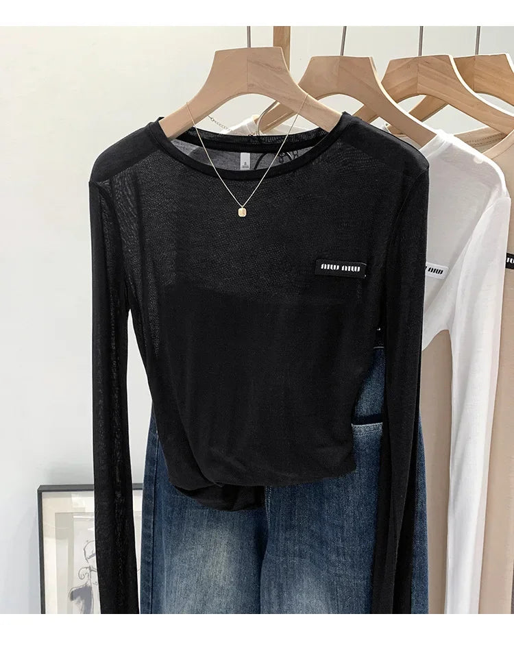 Laceleather Women's Long Sleeve T-Shirt Light Thin Sun Protection Base Layer Shirt Early Autumn New Style Label Attached