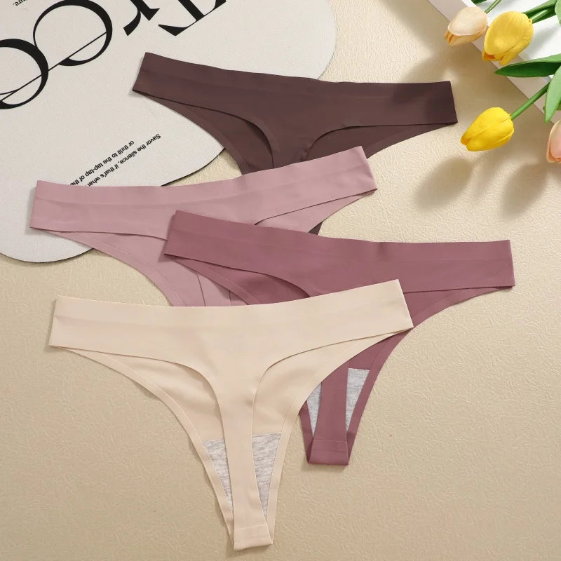 6PCS Women's S-XL Seamless G-String Underpants Low Rise Solid Color Ice Silk Undewear Female Traceless Soft Comfortable Lingerie