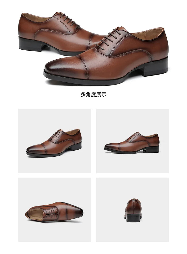 Genuine Leather Mens Dress Shoes Black Formal Social Shoe Male Business Wedding Derby for Man Luxury Italian Oxford Loafers 2024